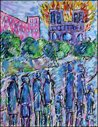 Painting titled "Carnage à Notre-Dame" by Jean Mirre, Original Artwork, Oil