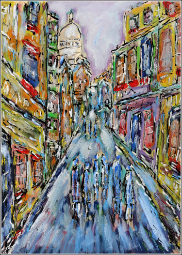 Painting titled "Montmartre,Rue de l…" by Jean Mirre, Original Artwork, Oil