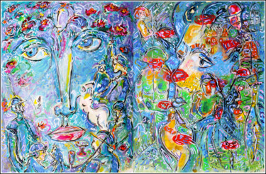 Painting titled "Diptyque Garden Face" by Jean Mirre, Original Artwork, Oil
