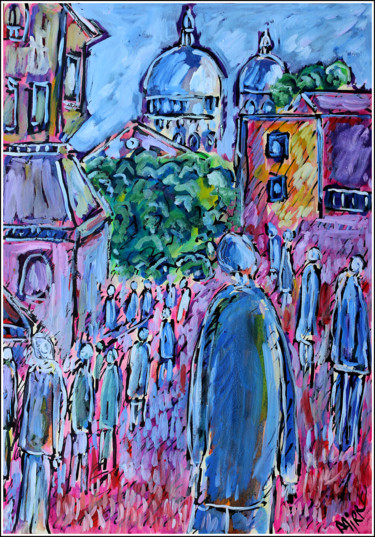 Painting titled "Les passants à Mont…" by Jean Mirre, Original Artwork, Oil