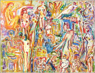 Malerei mit dem Titel "King and subjects" von Jean Mirre, Original-Kunstwerk, Öl