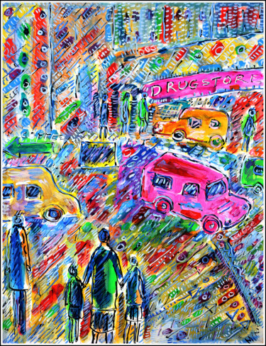 Картина под названием "PARIS DRUGSTORE" - Jean Mirre, Подлинное произведение искусства, Масло