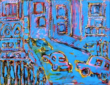 Картина под названием "PINK CITY" - Jean Mirre, Подлинное произведение искусства, Масло