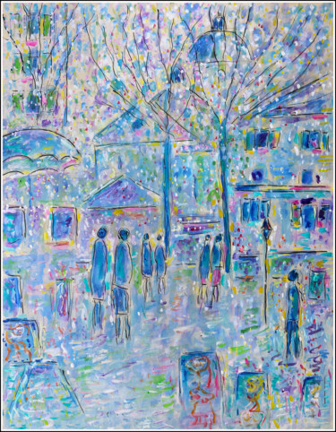 Peinture intitulée "Place du Tertre au…" par Jean Mirre, Œuvre d'art originale, Huile