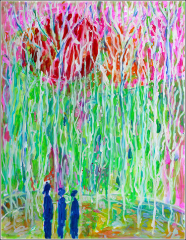 Painting titled "Des arbres et des h…" by Jean Mirre, Original Artwork, Oil