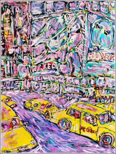 Painting titled "YELLOW CABS" by Jean Mirre, Original Artwork, Oil