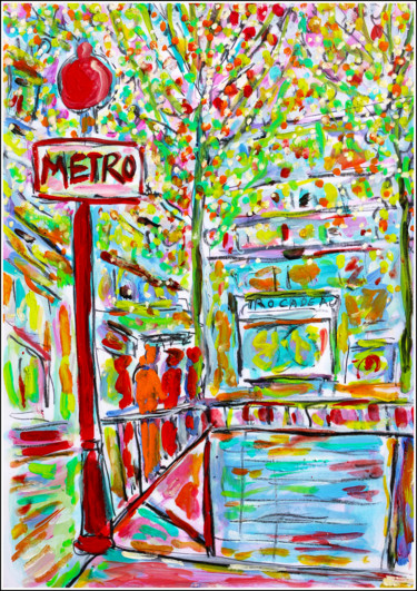 Картина под названием "Métro Trocadéro1" - Jean Mirre, Подлинное произведение искусства, Масло