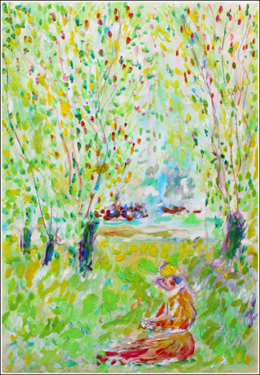 Peinture intitulée "LECTURE AU JARDIN" par Jean Mirre, Œuvre d'art originale, Huile