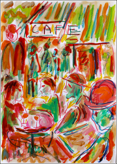 Peinture intitulée "Café de Paris" par Jean Mirre, Œuvre d'art originale, Huile