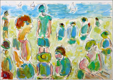Pintura intitulada "Beach2" por Jean Mirre, Obras de arte originais, Óleo