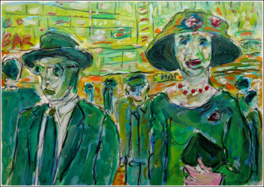 Painting titled "Shopping couple" by Jean Mirre, Original Artwork, Oil