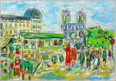Malerei mit dem Titel "Paris des bouquinis…" von Jean Mirre, Original-Kunstwerk, Öl