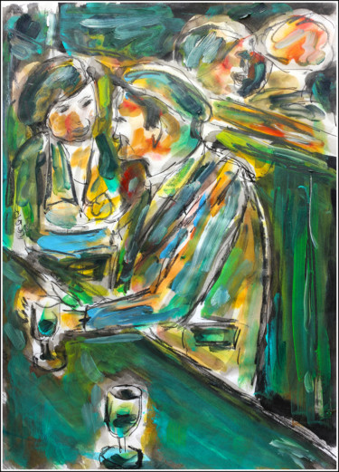 Peinture intitulée "Love Café" par Jean Mirre, Œuvre d'art originale, Huile