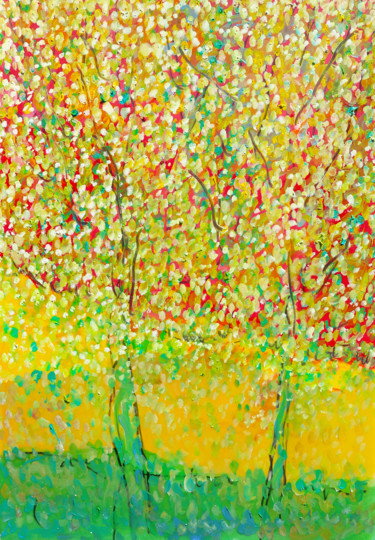 Painting titled "DANGLING TREES" by Jean Mirre, Original Artwork, Oil