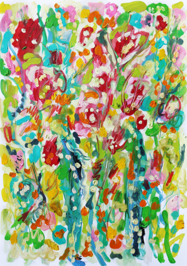 Peinture intitulée "MESSY GARDEN" par Jean Mirre, Œuvre d'art originale, Huile