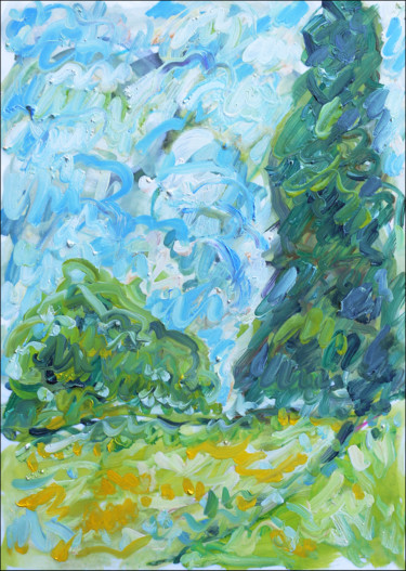 Peinture intitulée "Jardin du Limousin" par Jean Mirre, Œuvre d'art originale, Huile