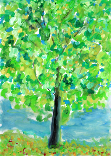 Painting titled "Auprès de mon arbre" by Jean Mirre, Original Artwork, Oil