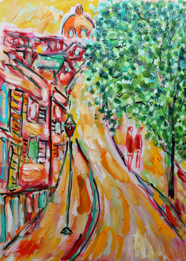 Peinture intitulée "Montmartre,Rue Lepic" par Jean Mirre, Œuvre d'art originale, Huile