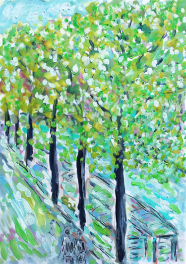 Painting titled "Summer trees" by Jean Mirre, Original Artwork, Oil