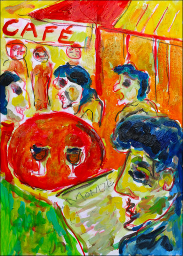 Malerei mit dem Titel "Café Monde" von Jean Mirre, Original-Kunstwerk, Öl