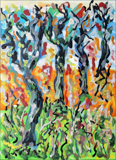 Painting titled "Sick forest" by Jean Mirre, Original Artwork, Oil