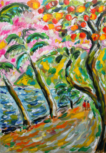 Painting titled "PARADISE TREES" by Jean Mirre, Original Artwork, Oil
