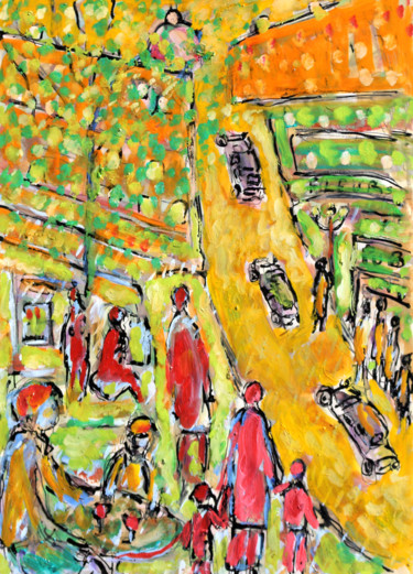 Painting titled "Rue Jaune" by Jean Mirre, Original Artwork, Oil