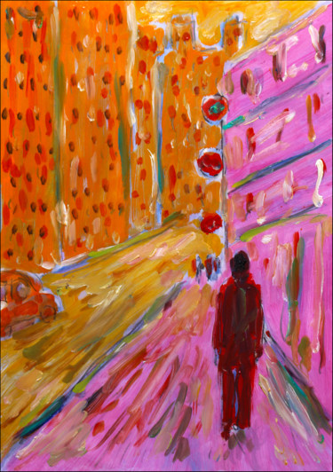 Painting titled "Walking Pink City" by Jean Mirre, Original Artwork, Oil