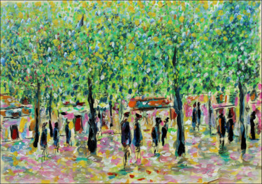 Painting titled "La place au soleil" by Jean Mirre, Original Artwork, Oil