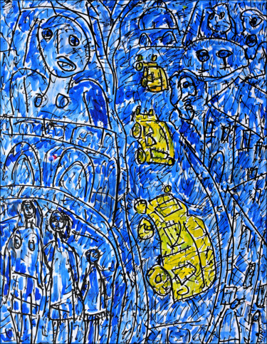 Malarstwo zatytułowany „Kind of Blue” autorstwa Jean Mirre, Oryginalna praca, Olej