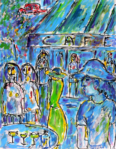 Painting titled "Better Place Café" by Jean Mirre, Original Artwork, Oil