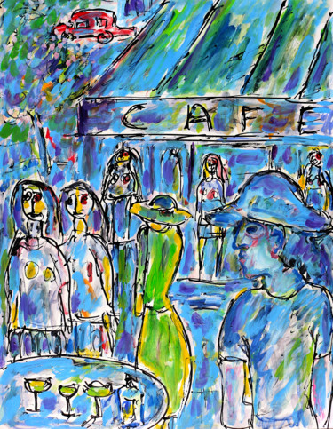 「Better Place Café」というタイトルの絵画 Jean Mirreによって, オリジナルのアートワーク, オイル