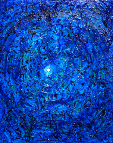 Painting titled "Full Moon" by Jean Mirre, Original Artwork, Oil Mounted on Wood Stretcher frame