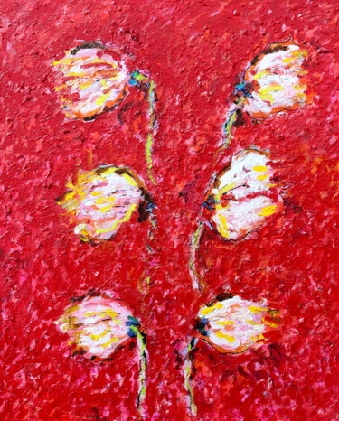 Schilderij getiteld "Roses blanches" door Jean Mirre, Origineel Kunstwerk, Olie Gemonteerd op Frame voor houten brancard