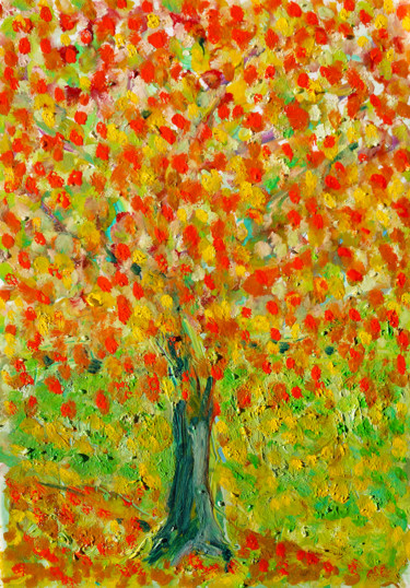 Malerei mit dem Titel "Burning leaves" von Jean Mirre, Original-Kunstwerk, Öl