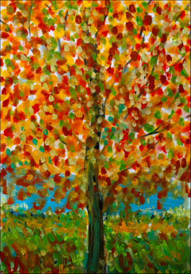 Картина под названием "Tree and sea" - Jean Mirre, Подлинное произведение искусства, Масло