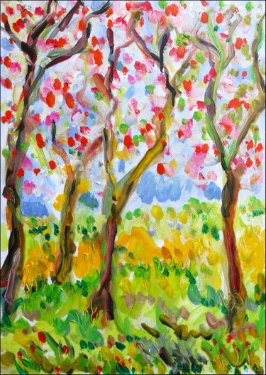 Painting titled "Fortunate trees" by Jean Mirre, Original Artwork, Oil