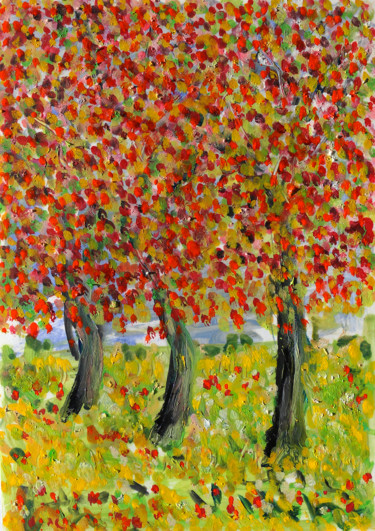 Peinture intitulée "Red landscape" par Jean Mirre, Œuvre d'art originale, Huile