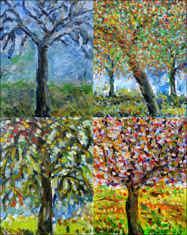 Pintura titulada "Tree collection" por Jean Mirre, Obra de arte original, Oleo