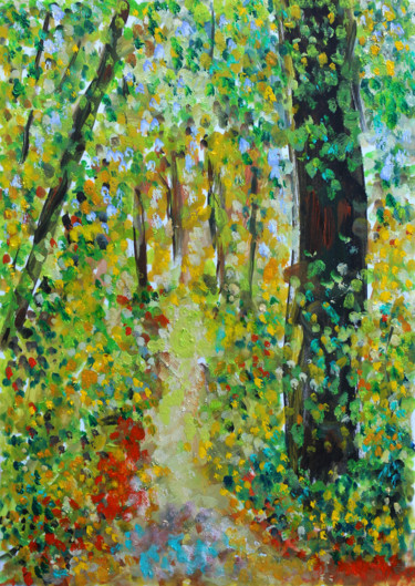 Painting titled "Sentier" by Jean Mirre, Original Artwork, Oil