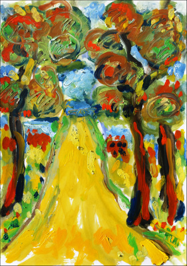 Картина под названием "On the road" - Jean Mirre, Подлинное произведение искусства, Масло