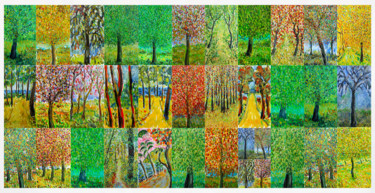 Pintura intitulada "Mur d'arbres" por Jean Mirre, Obras de arte originais, Óleo