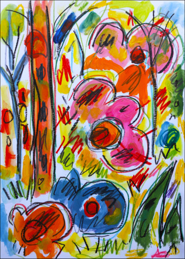 Schilderij getiteld "Creative Garden" door Jean Mirre, Origineel Kunstwerk, Olie