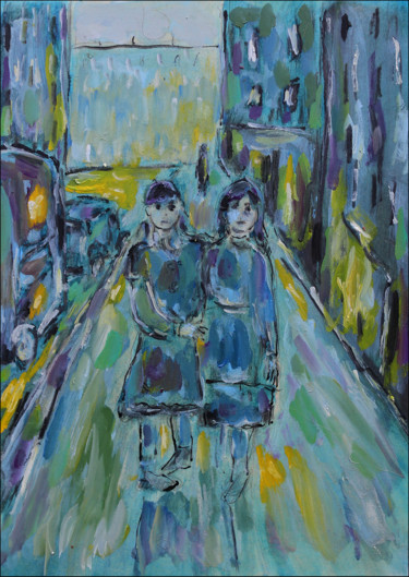 Peinture intitulée "Les deux amies" par Jean Mirre, Œuvre d'art originale, Huile