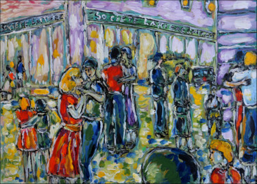 Schilderij getiteld "Dancing in the stre…" door Jean Mirre, Origineel Kunstwerk, Olie
