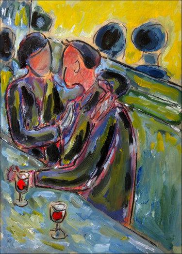 Painting titled "Bar Love" by Jean Mirre, Original Artwork, Oil