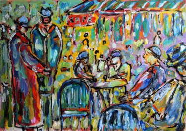 Painting titled "Le vieux café" by Jean Mirre, Original Artwork, Oil