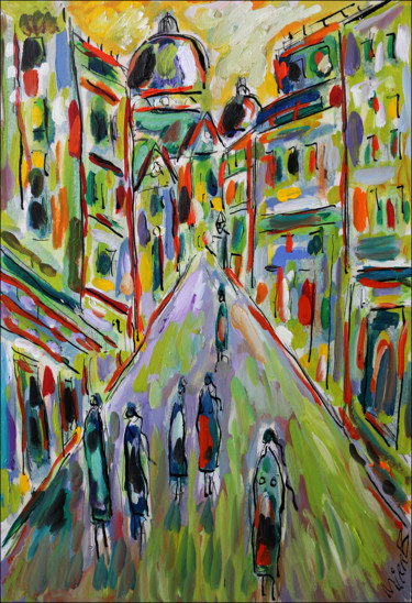 Peinture intitulée "Rue Turquoise" par Jean Mirre, Œuvre d'art originale, Huile
