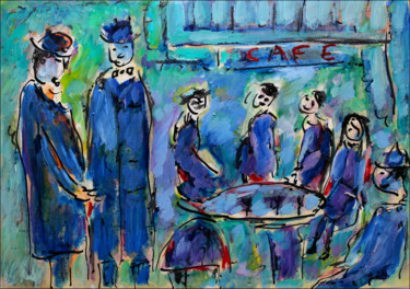 Pintura intitulada "Café Prune" por Jean Mirre, Obras de arte originais, Óleo