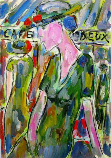 Malarstwo zatytułowany „Café Deux1” autorstwa Jean Mirre, Oryginalna praca, Olej